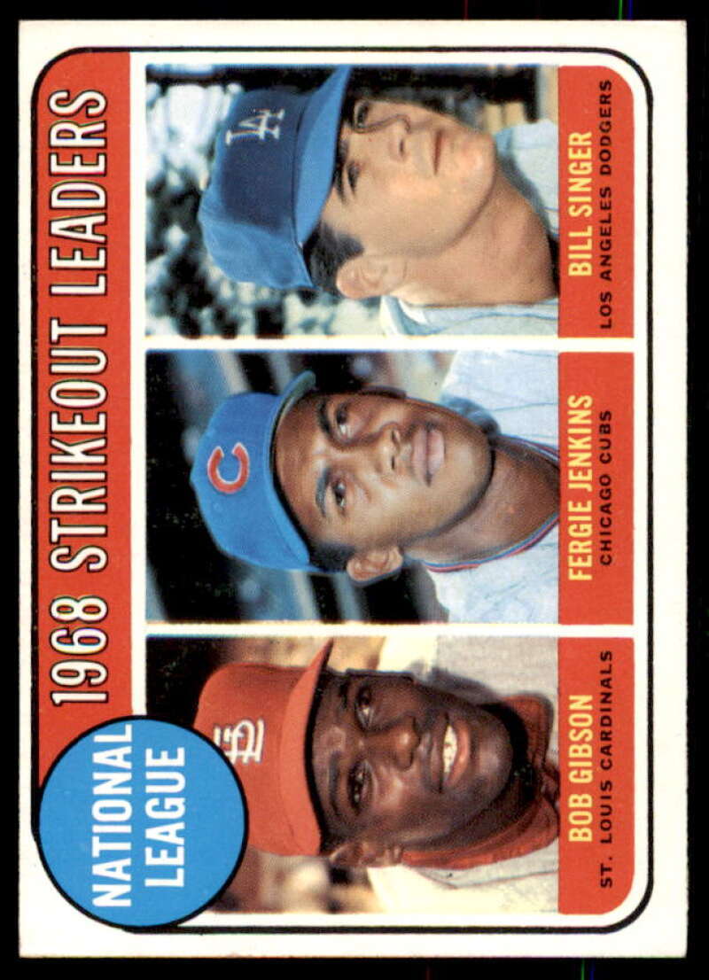 NL Strikeout Leaders/Bob Gibson/Fergie Jenkins/Bill Singer Card 1969 Topps #12  Image 1