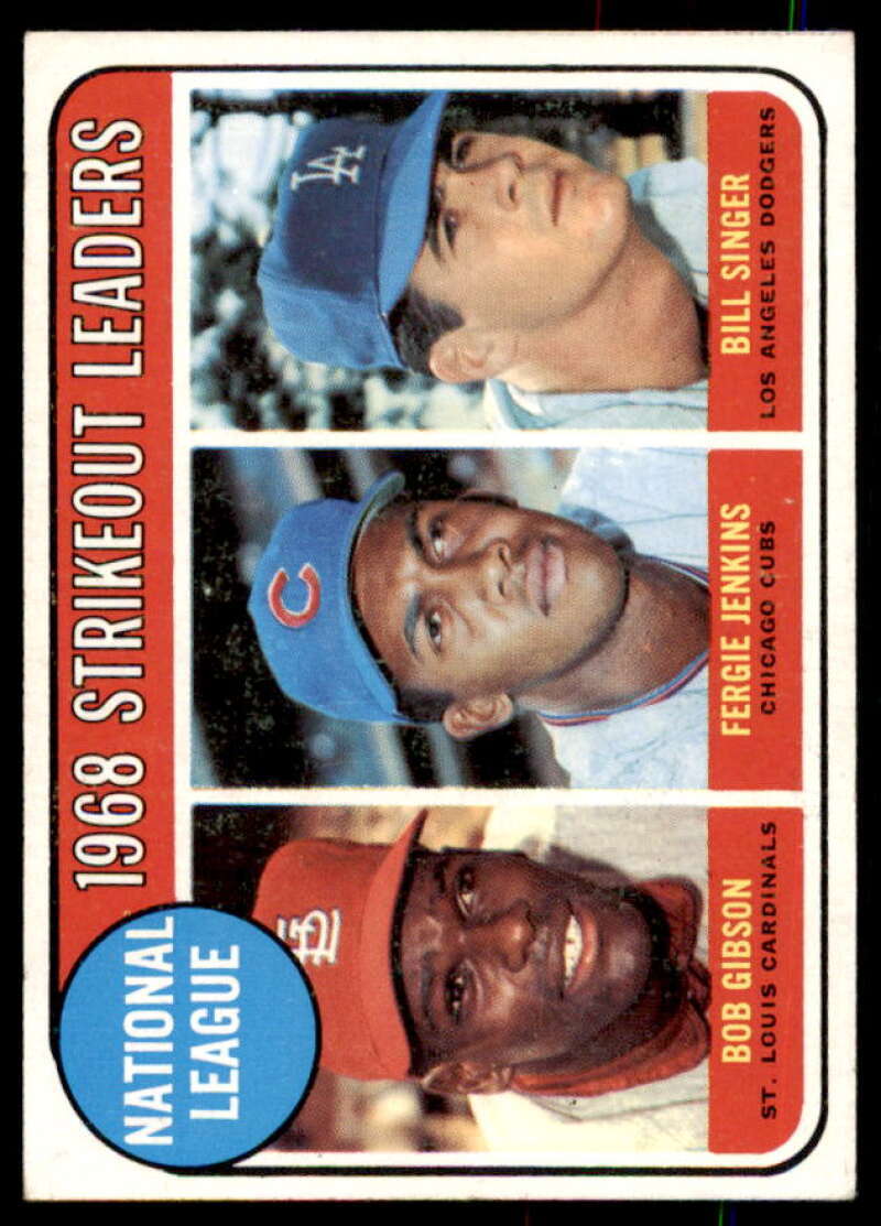 NL Strikeout Leaders/Bob Gibson/Fergie Jenkins/Bill Singer Card 1969 Topps #12  Image 1