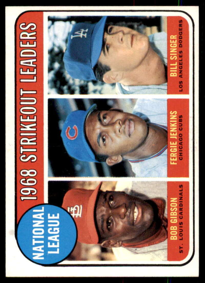 NL Strikeout Leaders/Bob Gibson/Fergie Jenkins/Bill Singer Card 1969 Topps #12  Image 1