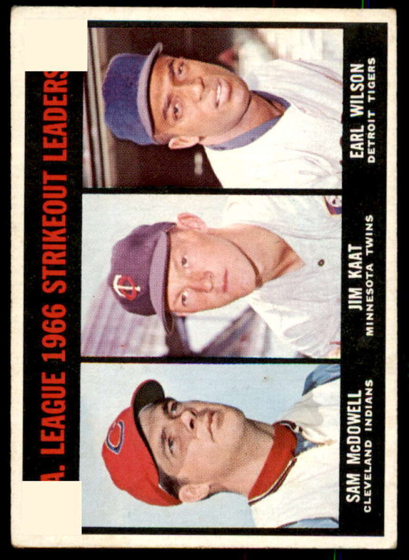 AL Strikeout Leaders/Sam McDowell/Jim Kaat/Earl Wilson Card 1967 Topps #237  Image 1