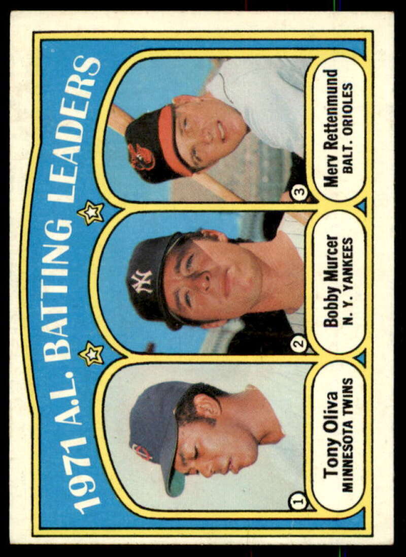 AL Batting Leaders/Tony Oliva/Bobby Murcer/Merv Rettenmund Card 1972 Topps #86  Image 1