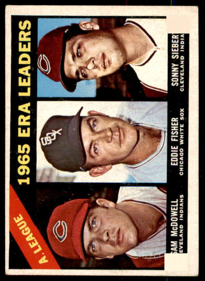 AL ERA Leaders/Sam McDowell/Eddie Fisher/Sonny Siebert Card 1966 Topps #222  Image 1