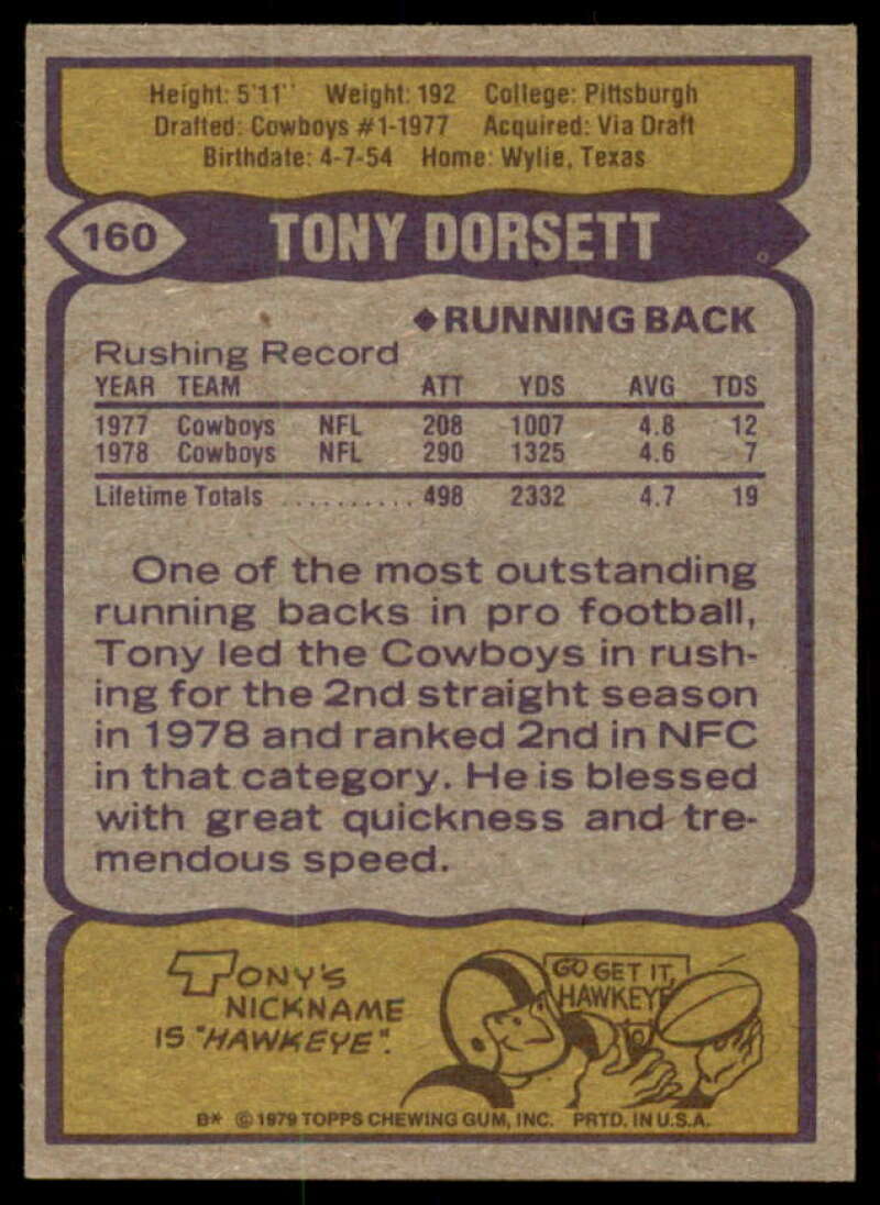 Tony Dorsett Card 1979 Topps #160  Image 2