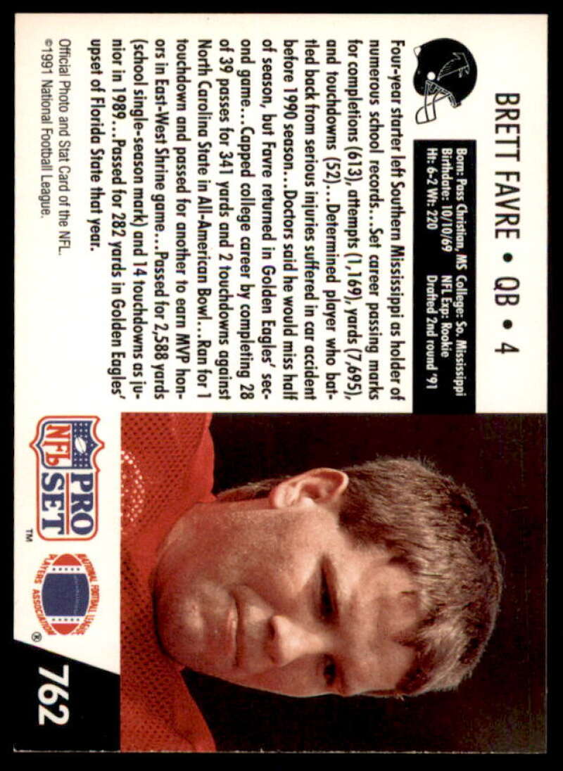 Brett Favre RC Card 1991 Pro Set #762  Image 2