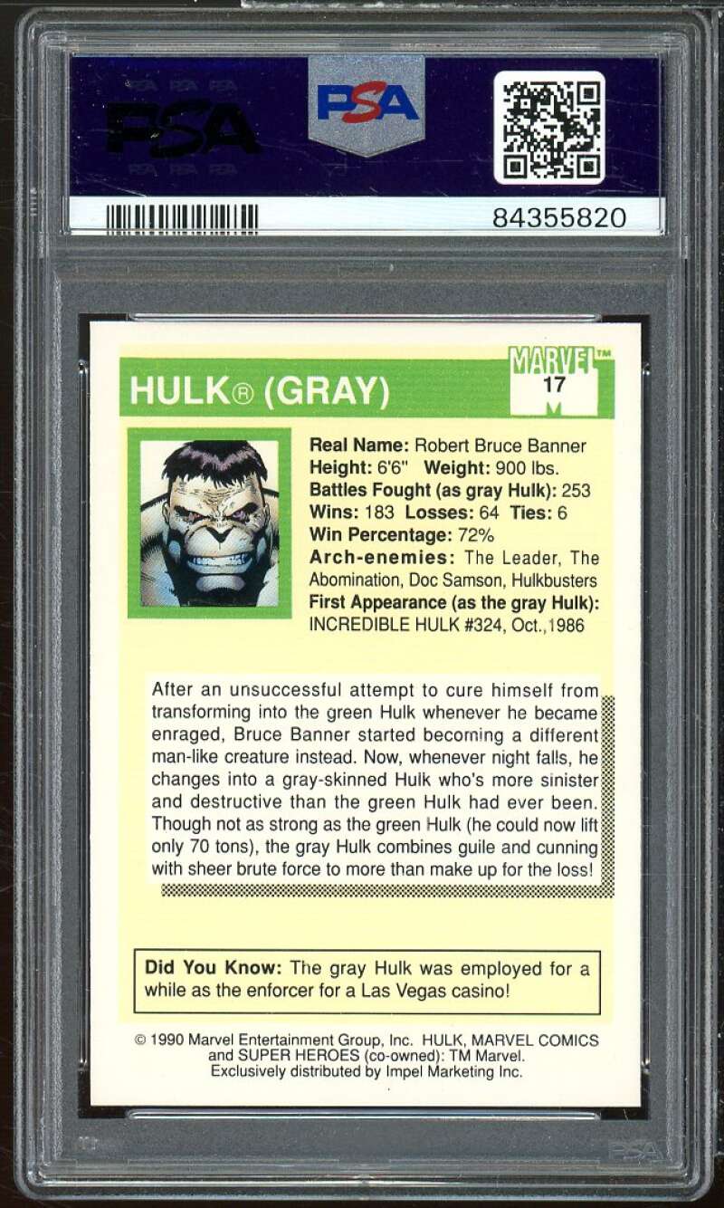 Hulk Card 1990 Marvel Universe #17 PSA 8 Image 2