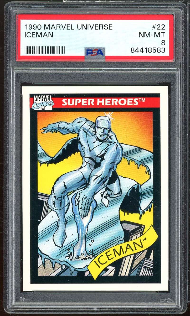 Iceman Card 1990 Marvel Universe #22 PSA 8 Image 1