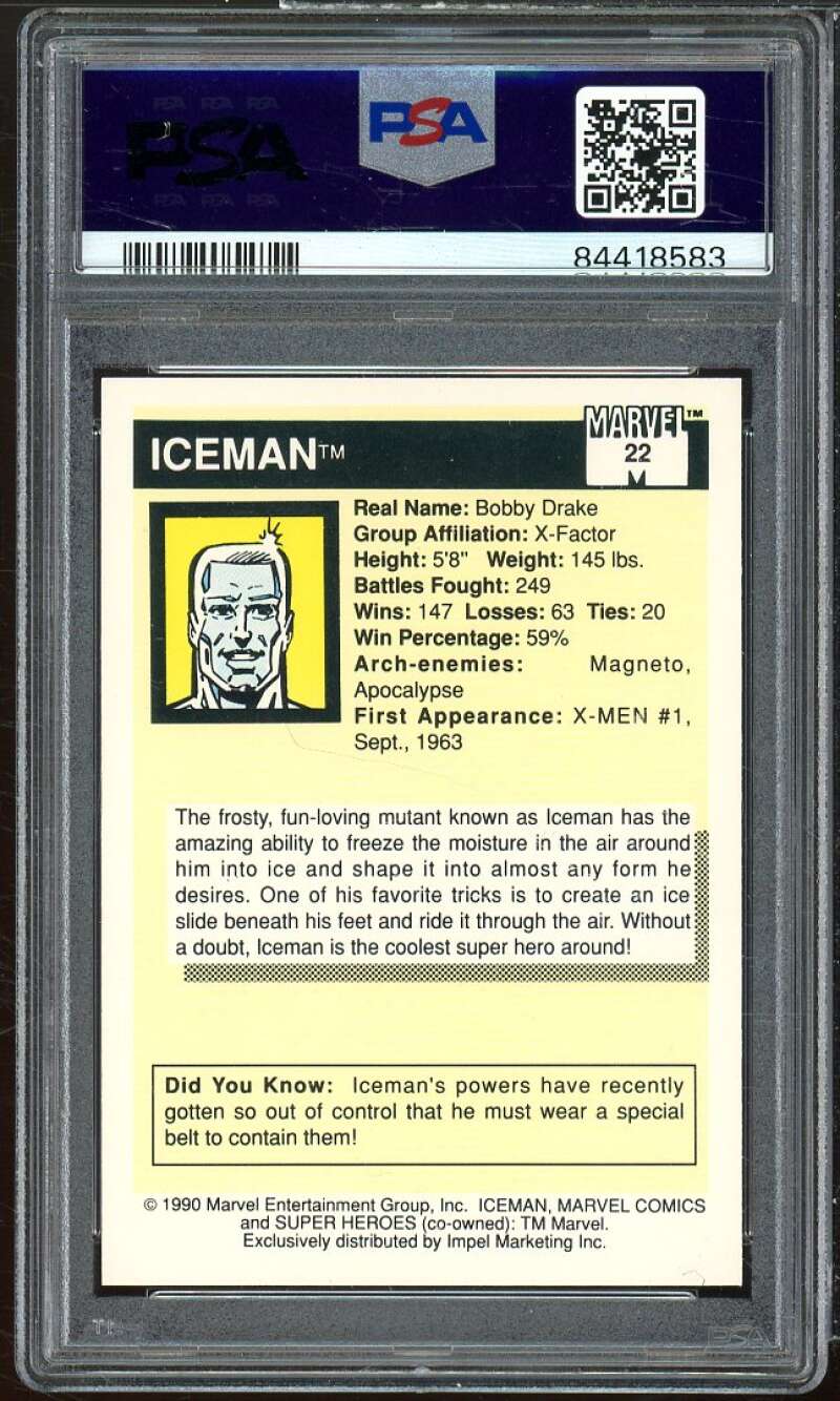 Iceman Card 1990 Marvel Universe #22 PSA 8 Image 2