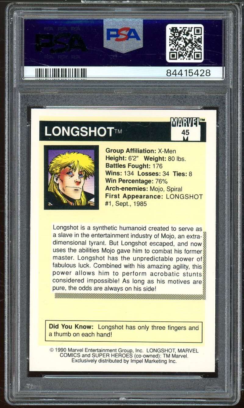 Longshot Card 1990 Marvel Universe #45 PSA 8 Image 2
