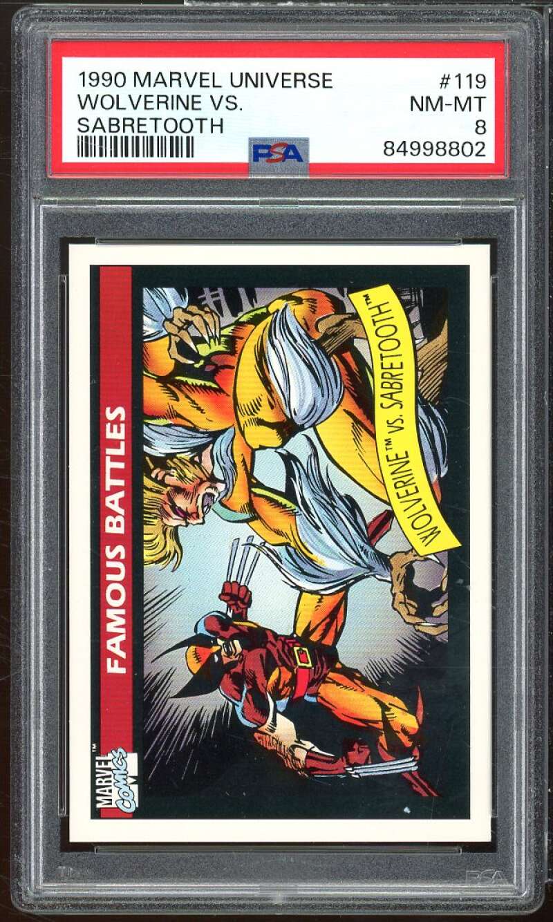 Wolverine Vs Sabertooth Card 1990 Marvel Universe #119 PSA 8 Image 1