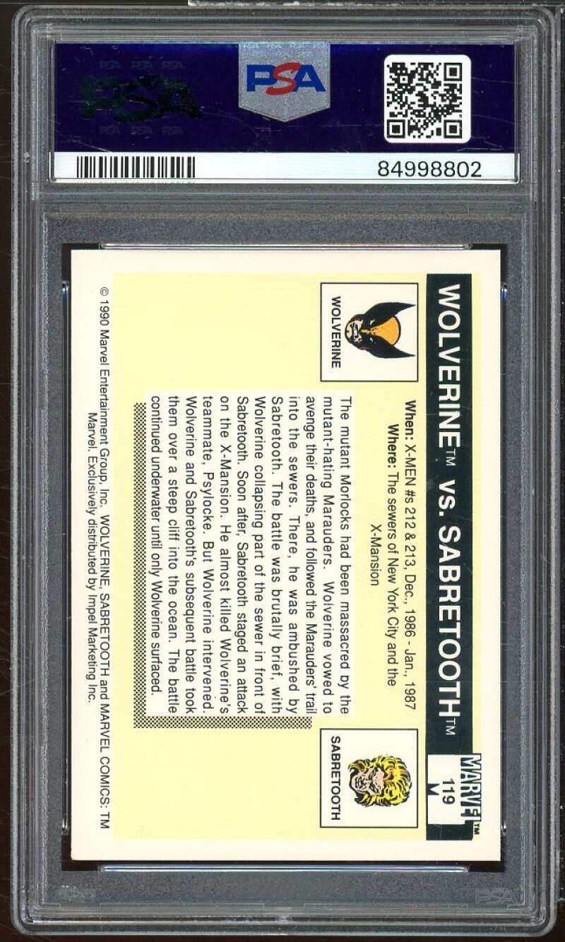 Wolverine Vs Sabertooth Card 1990 Marvel Universe #119 PSA 8 Image 2