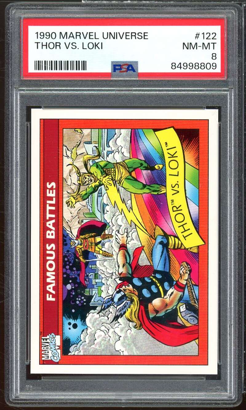 Thor Vs Loki Card 1990 Marvel Universe #122 PSA 8 Image 1