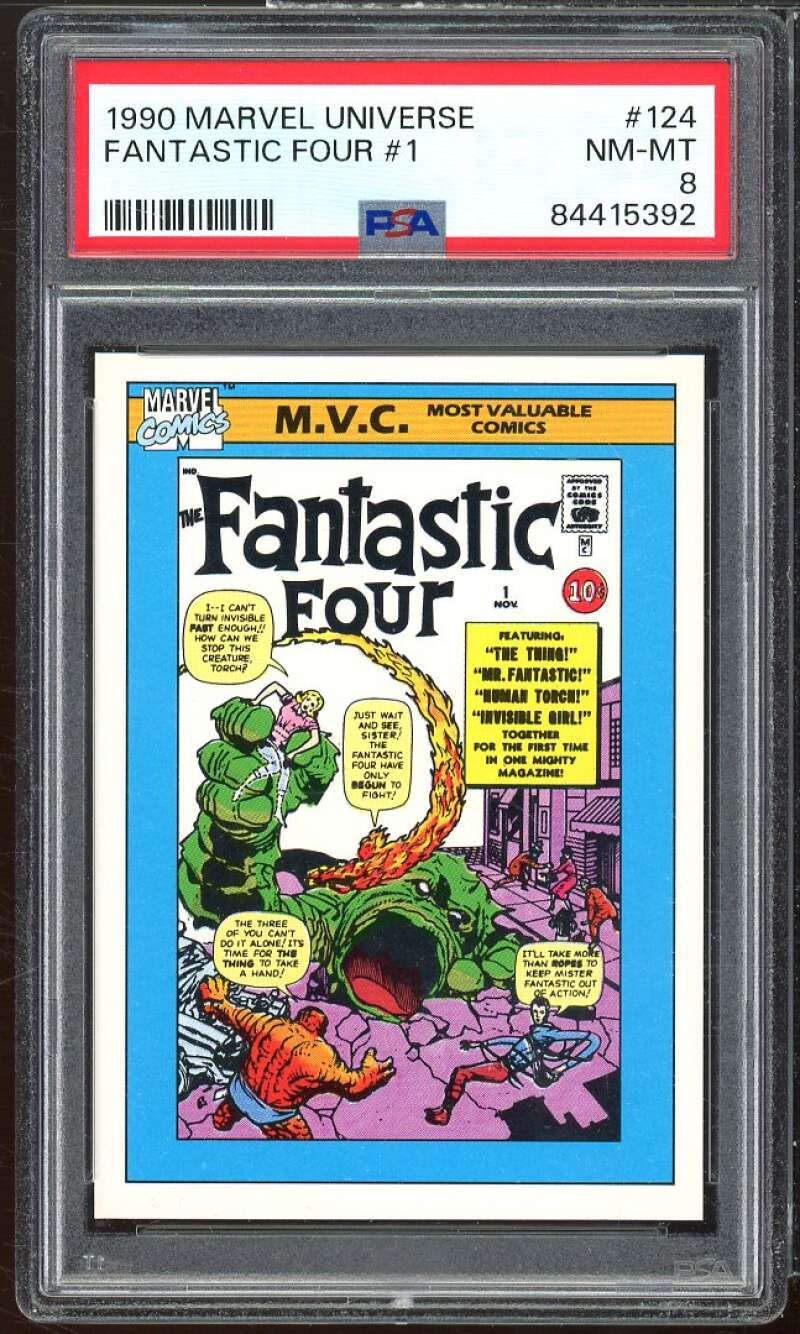 Fantastic Four #1 Card Card 1990 Marvel Universe #124 PSA 8 Image 1
