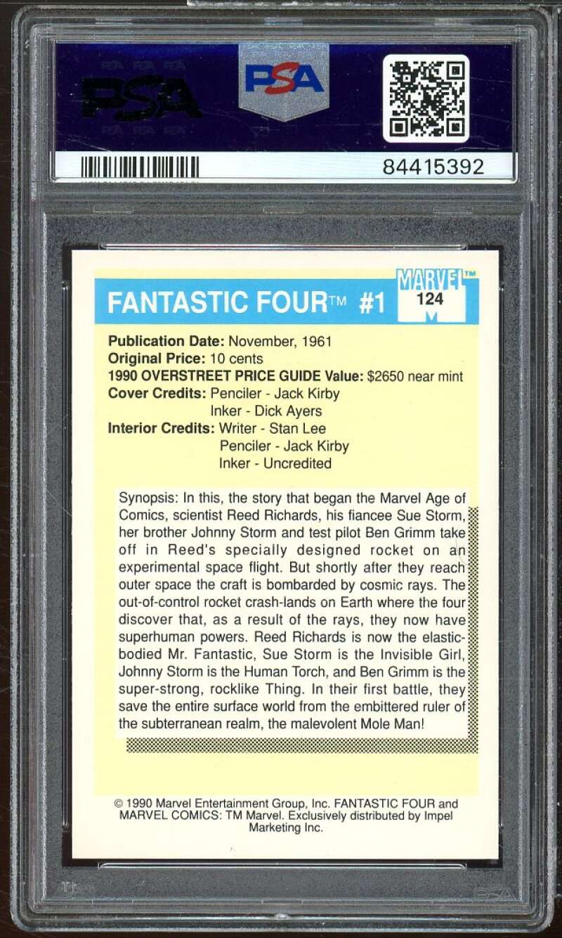 Fantastic Four #1 Card Card 1990 Marvel Universe #124 PSA 8 Image 2