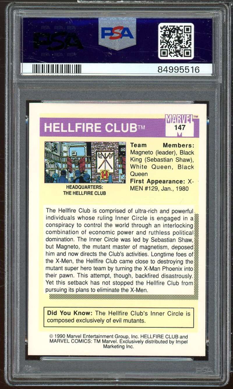 Hellfire Club Card 1990 Marvel Universe #147 PSA 8 Image 2