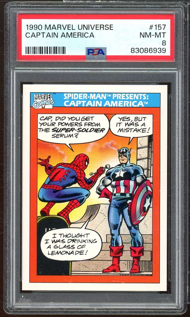 Captain America Card 1990 Marvel Universe #157 PSA 8 Image 1