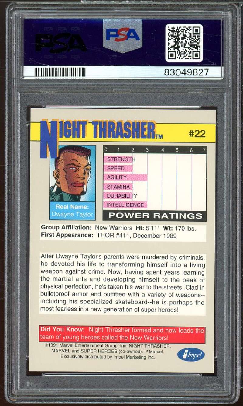 Night Thrasher Card 1991 Marvel Universe #22 PSA 8 Image 2