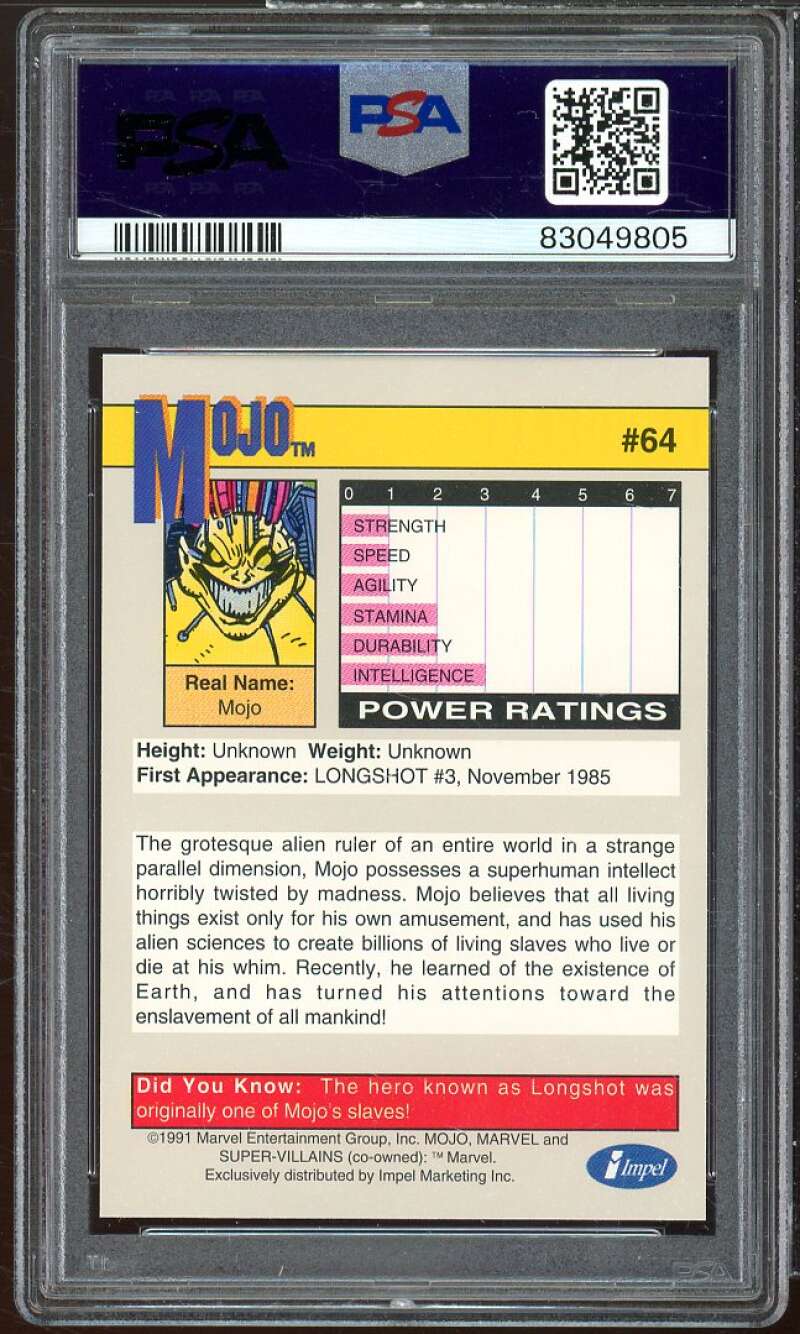 Mojo Card 1991 Marvel Universe #64 PSA 8 Image 2