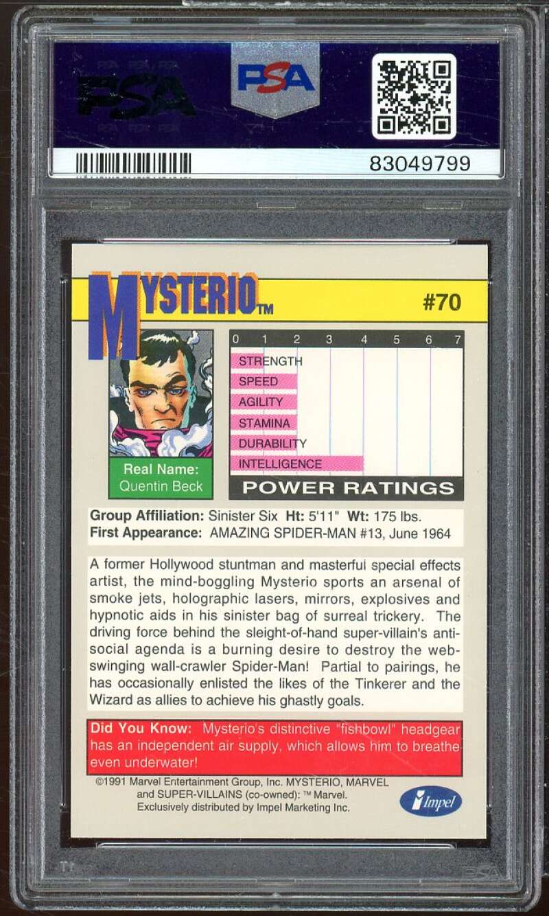 Mysterio Card 1991 Marvel Universe #70 PSA 8 Image 2