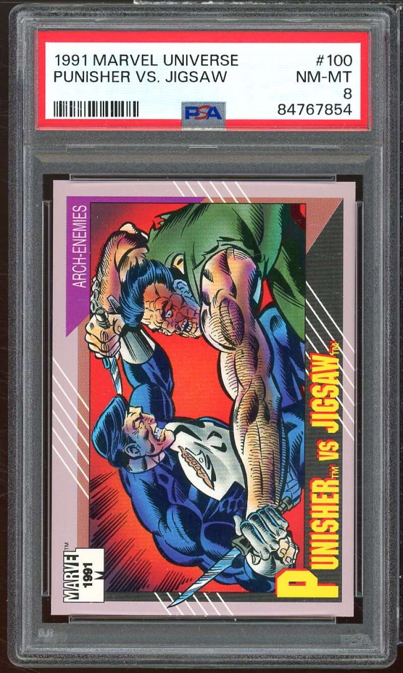 Punisher Vs Jigsaw Card 1991 Marvel Universe #100 PSA 8 Image 1