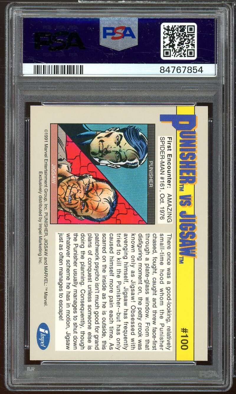 Punisher Vs Jigsaw Card 1991 Marvel Universe #100 PSA 8 Image 2