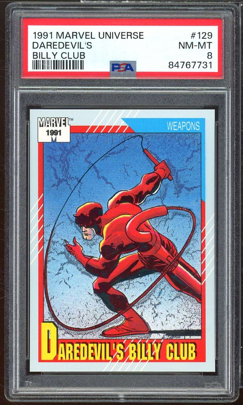 Daredevil's Billy Club Card 1991 Marvel Universe #129 PSA 8 Image 1