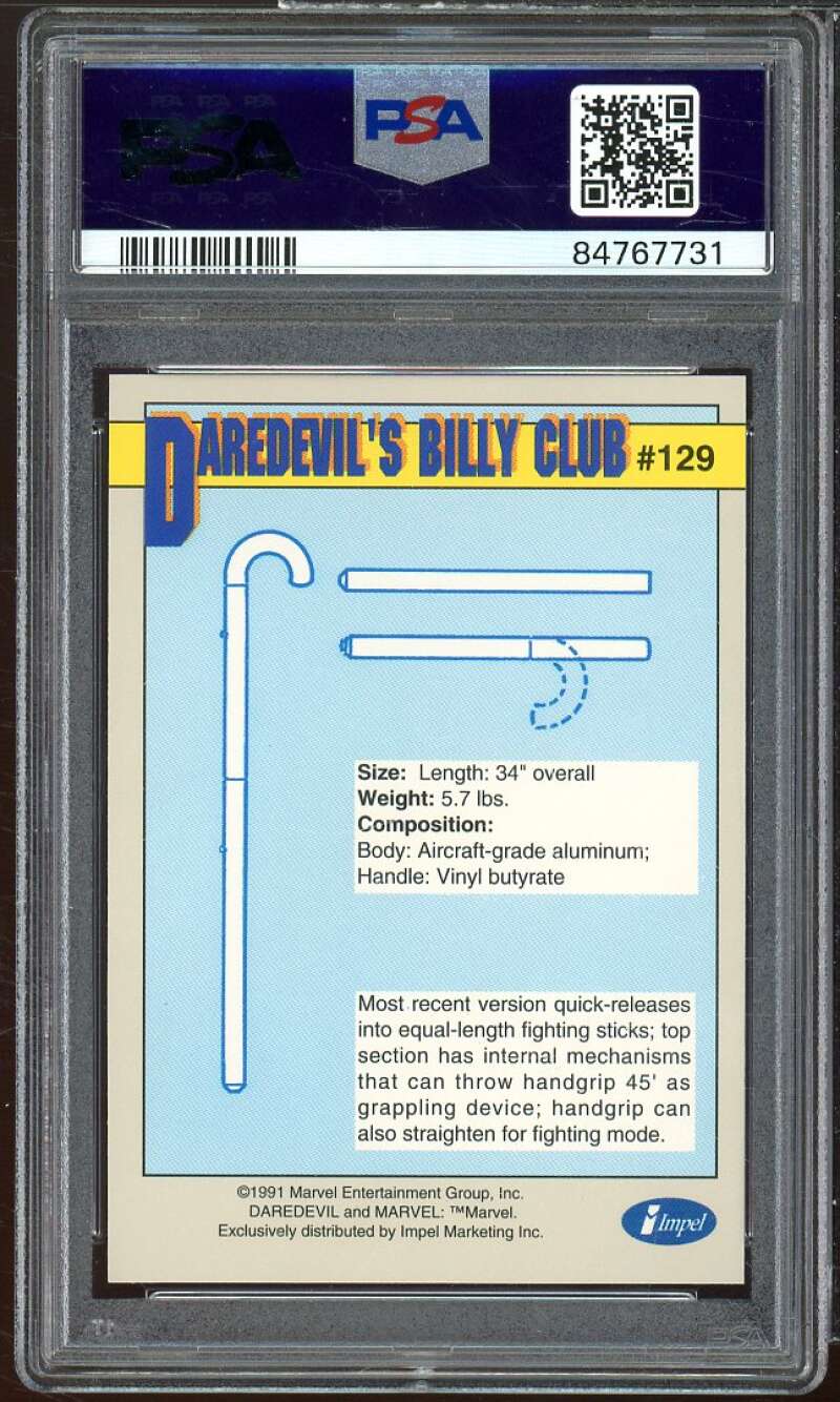 Daredevil's Billy Club Card 1991 Marvel Universe #129 PSA 8 Image 2