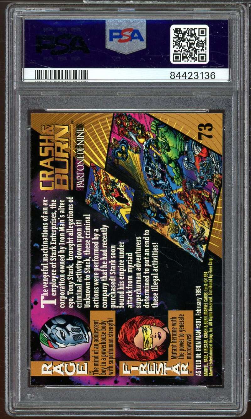 Firestar/Rage Card 1994 Marvel Universe #73 PSA 8 Image 2