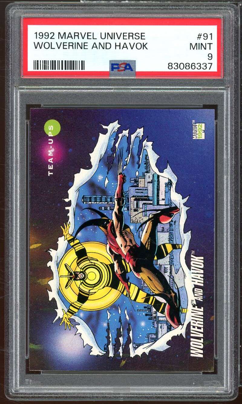 Wolverine And Havok Card 1992 Marvel Universe #91 PSA 9 Image 1