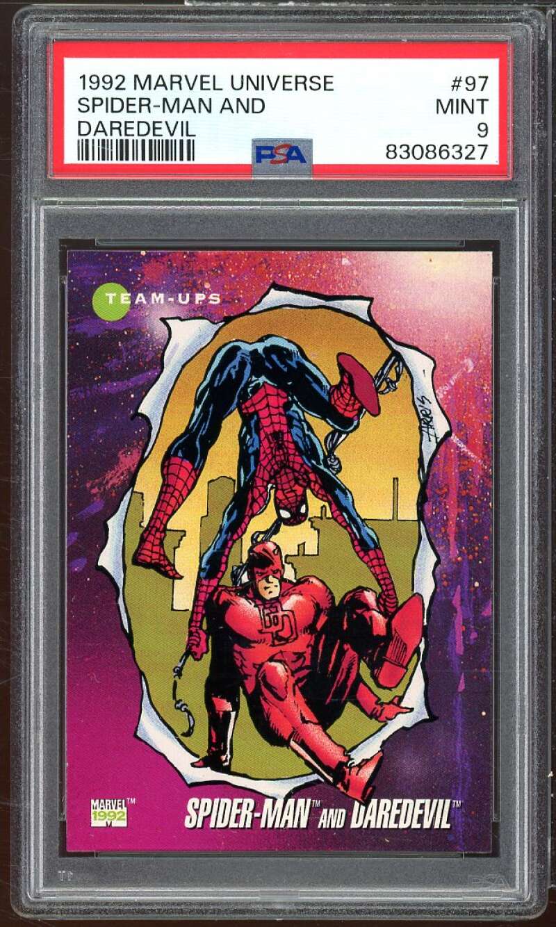 Spider-Man And Daredevil Card 1992 Marvel Universe #97 PSA 9 Image 1