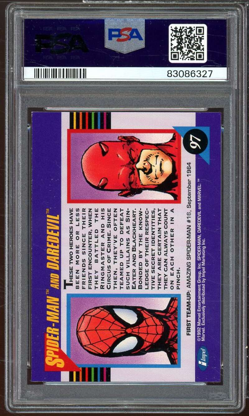 Spider-Man And Daredevil Card 1992 Marvel Universe #97 PSA 9 Image 2