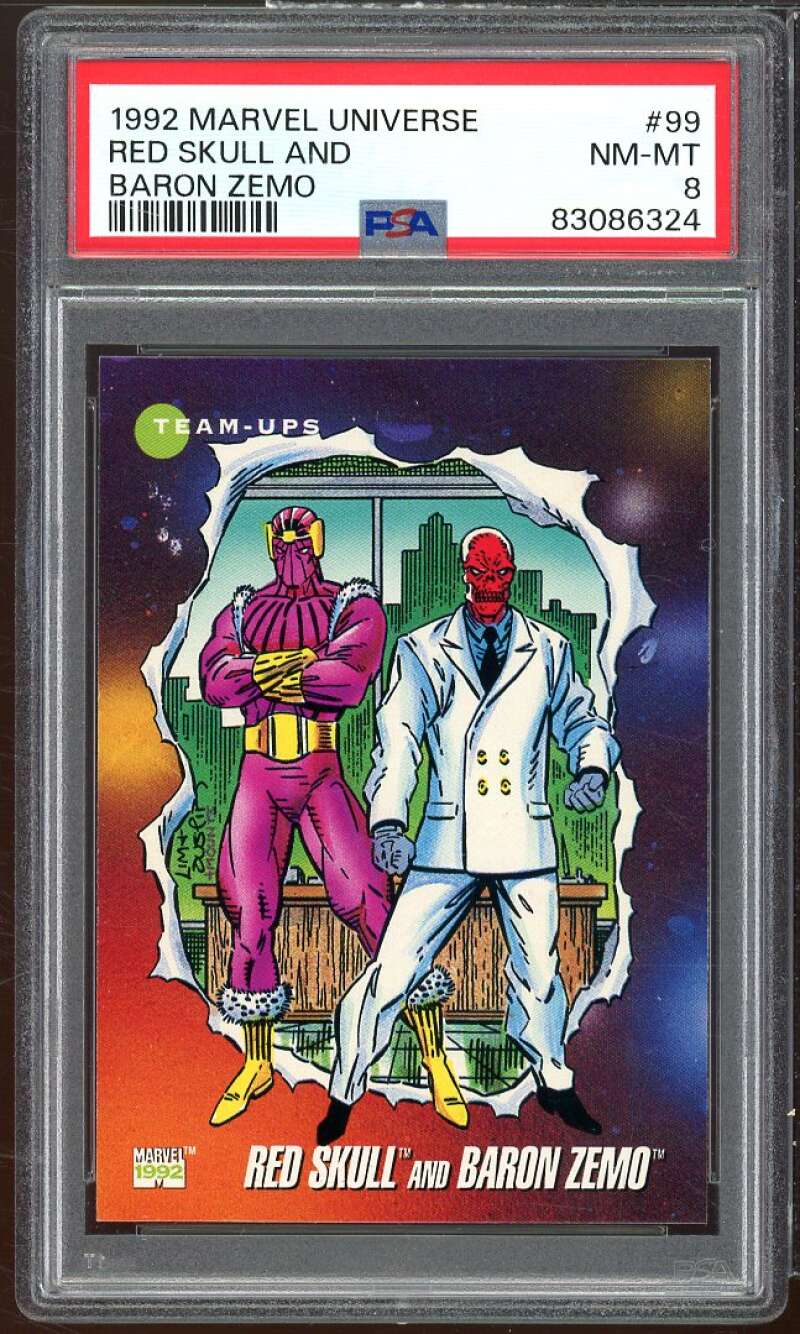 Red Skull And Baron Zemo Card 1992 Marvel Universe #99 PSA 8 Image 1