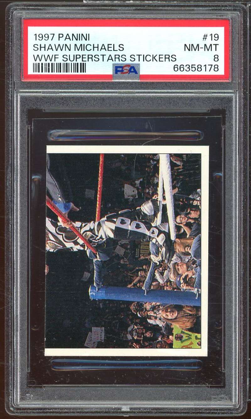 Shawn Michaels Card 1997 Panini WWF Superstars Stickers #19 PSA 8 Image 1