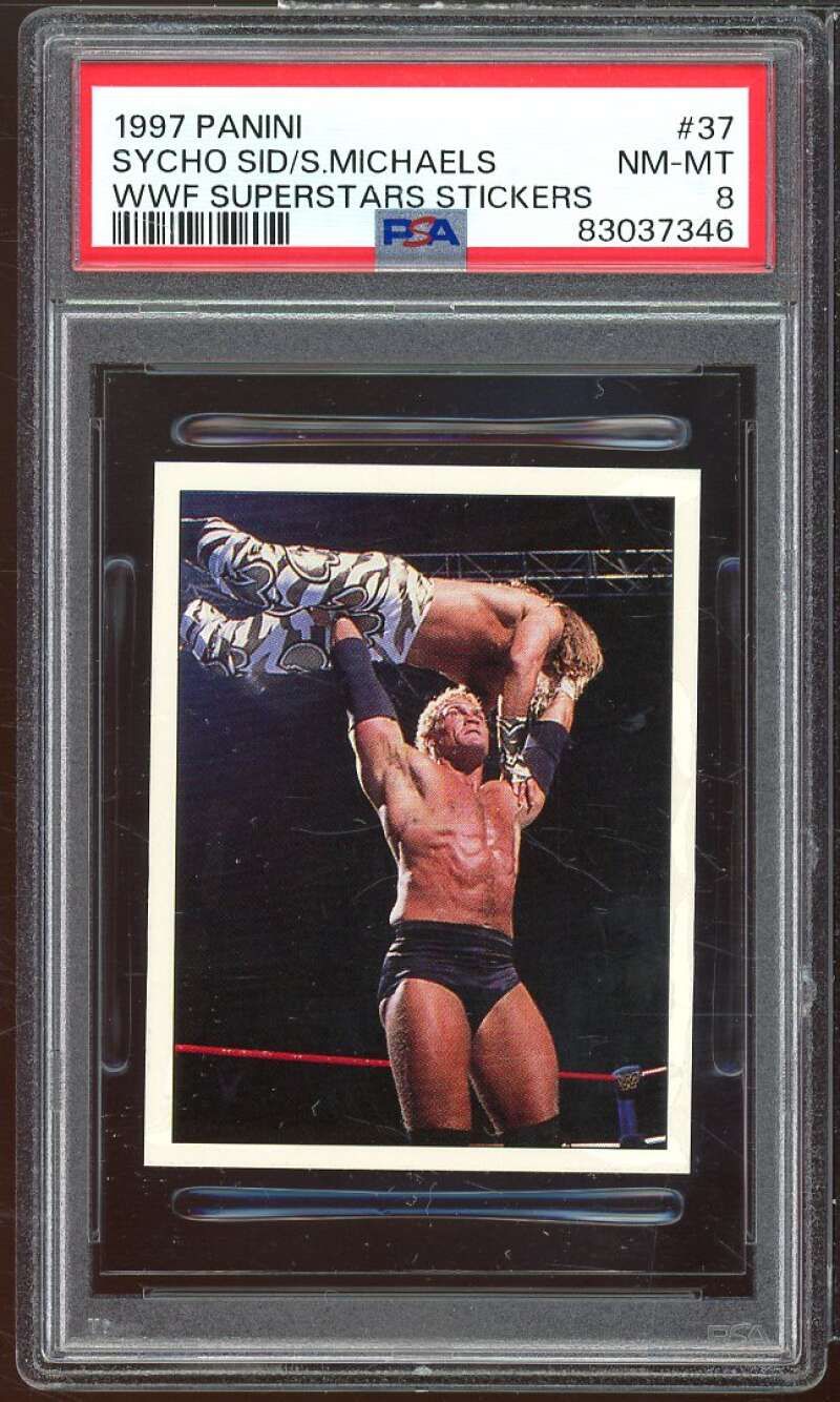 Sycho Sid/Sean Michaels Card 1997 Panini WWF Superstars Stickers #37 PSA 8 Image 1