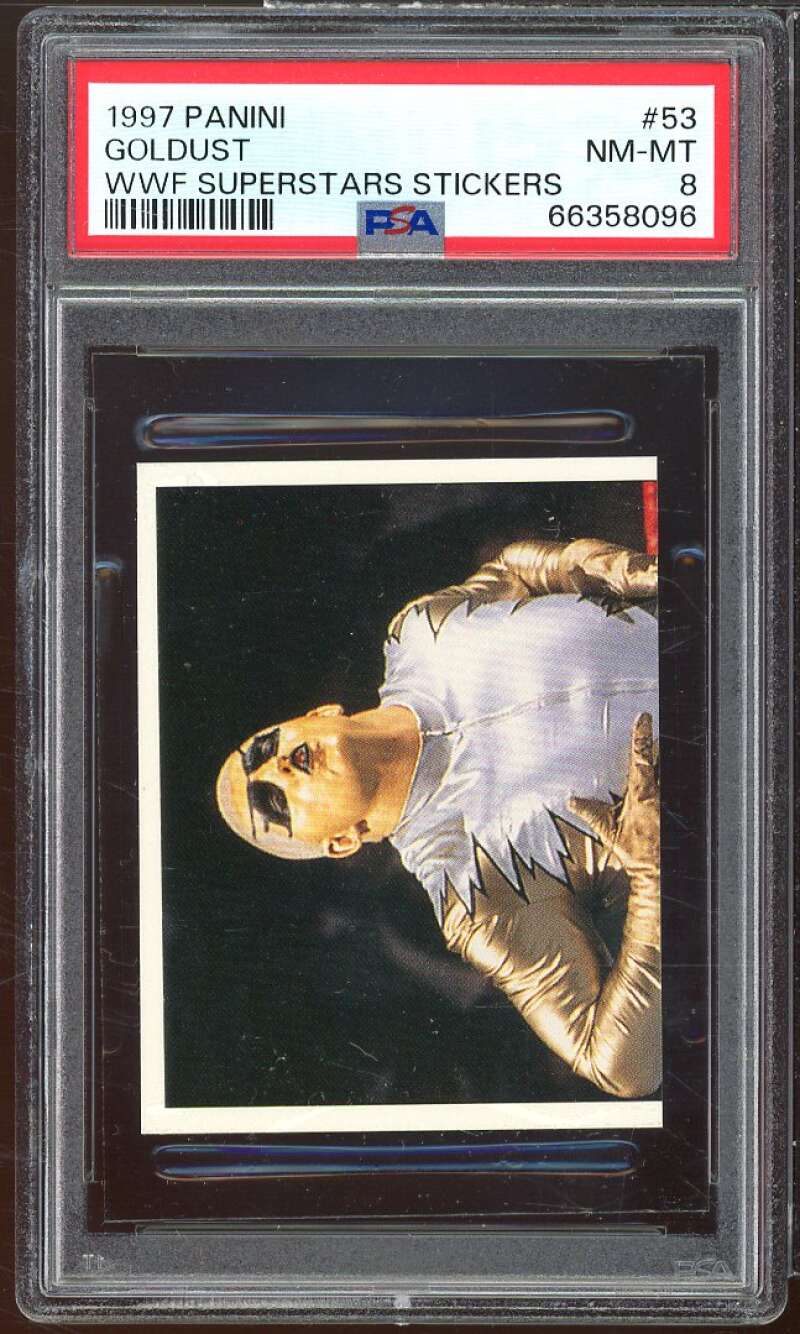 Goldust Card 1997 Panini WWF Superstars Stickers #53 PSA 8 Image 1