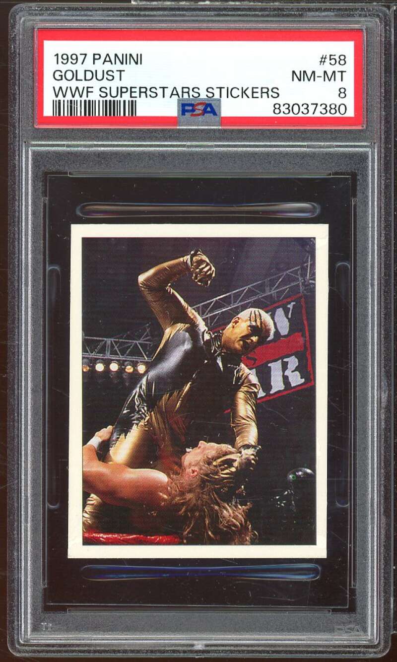 Goldust Card 1997 Panini WWF Superstars Stickers #58 PSA 8 Image 1