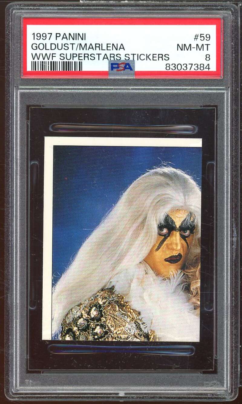 Goldust/Marlena Card 1997 Panini WWF Superstars Stickers #59 PSA 8 Image 1
