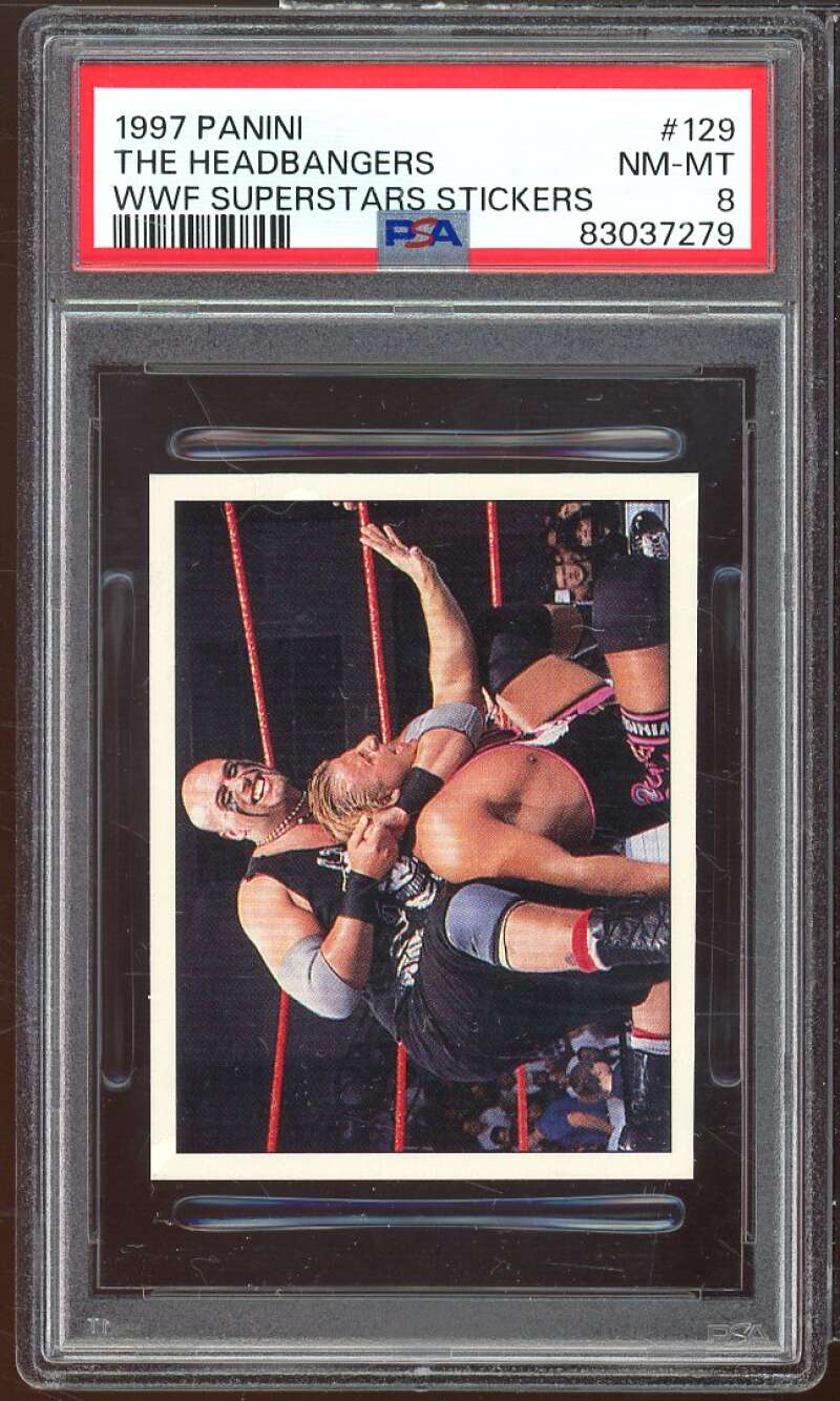 The Headbangers Card 1997 Panini WWF Superstars Stickers #129 PSA 8 Image 1
