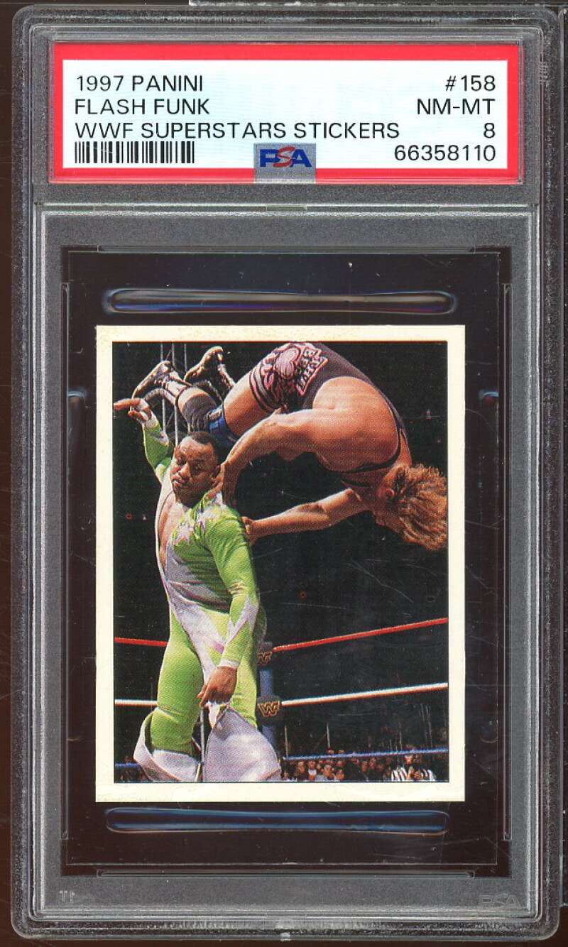 Flash Funk Card 1997 Panini WWF Superstars Stickers #158 PSA 8 Image 1