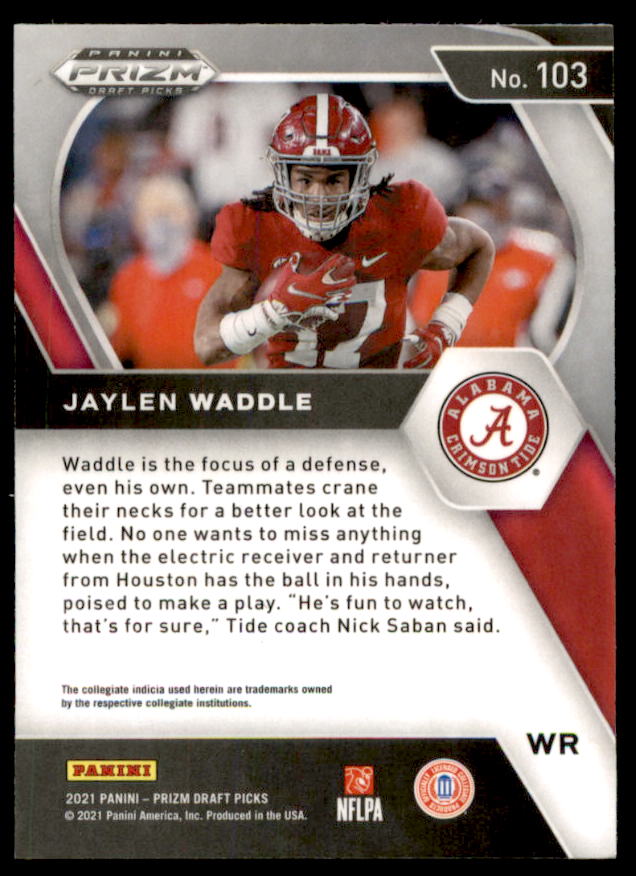 Jaylen Waddle Rookie Card 2021 Panini Prizm Draft Picks #103  Image 2