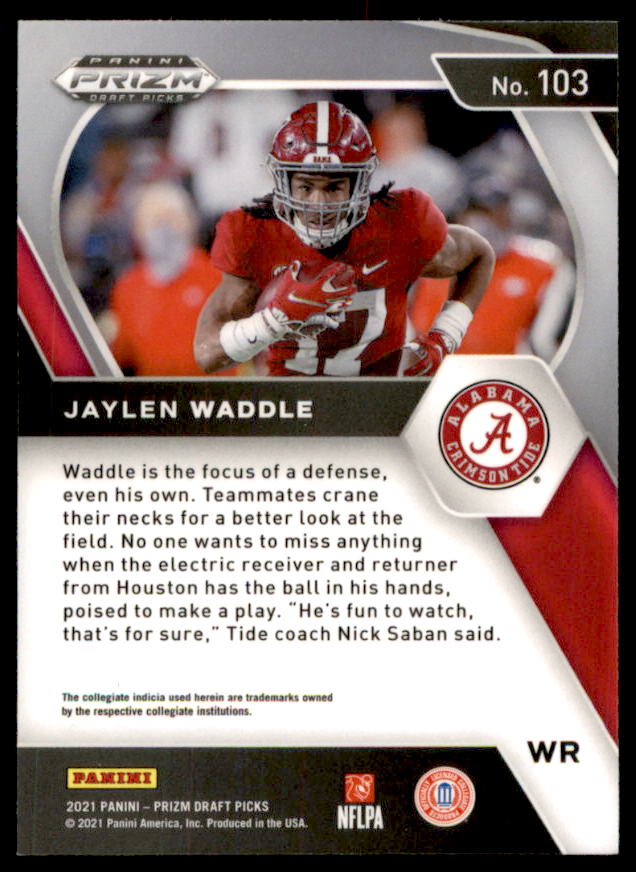 Jaylen Waddle Rookie Card 2021 Panini Prizm Draft Picks #103  Image 2