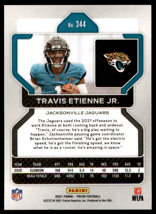 Travis Etienne Jr Rookie Card 2021 Panini Prizm #344  Image 2