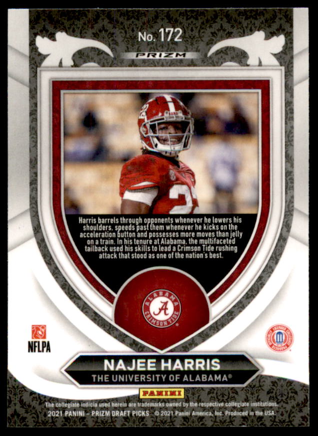 Najee Harris Rookie 2021 Panini Prizm Draft Picks Prizm Red White and Blue #172  Image 2