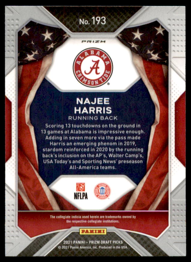 Najee Harris Rookie Card 2021 Panini Prizm Draft Picks Prizms Gold Ice #172  Image 2
