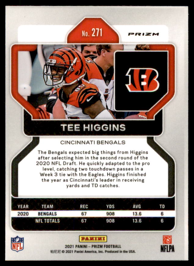 Tee Higgins Card 2021 Panini Prizm Prizms Black and Red Checker #271  Image 2