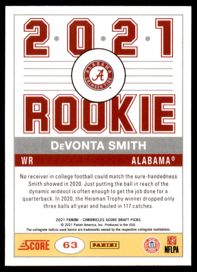 DeVonta Smith Rookie Card 2021 Panini Chronicles Draft Picks Score Retro #63  Image 2