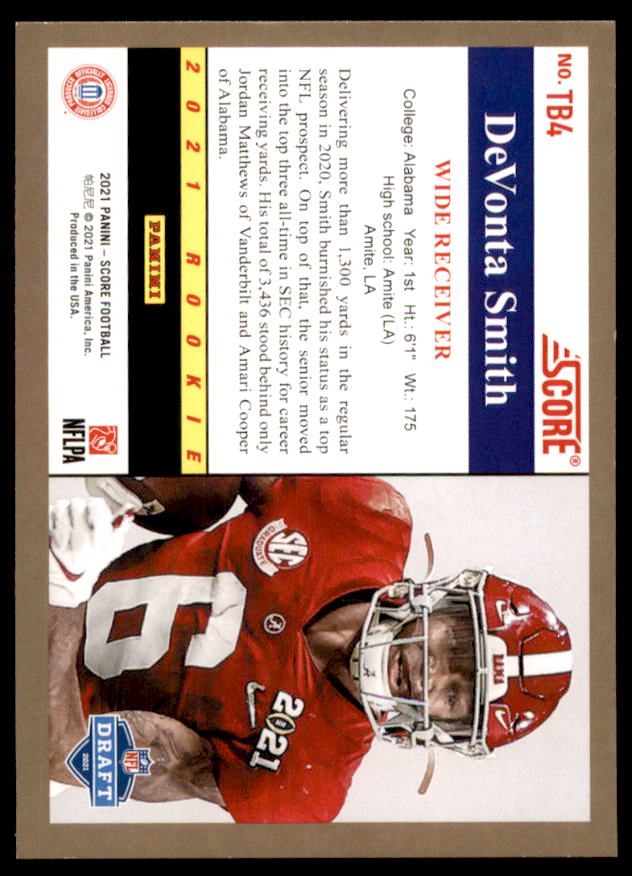 DeVonta Smith Rookie Card 2021 Score '91 Throwback Rookies Purple #4  Image 2