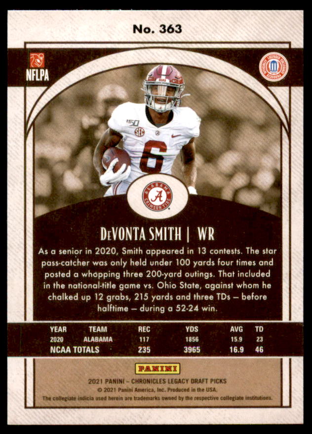 DeVonta Smith Rookie 2021 Panini Chronicles Draft Picks Legacy Rookies #363  Image 2
