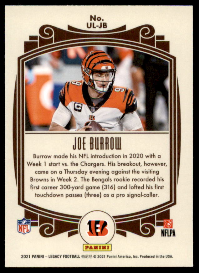 Joe Burrow Card 2021 Panini Legacy Under the Lights Silver #31  Image 2