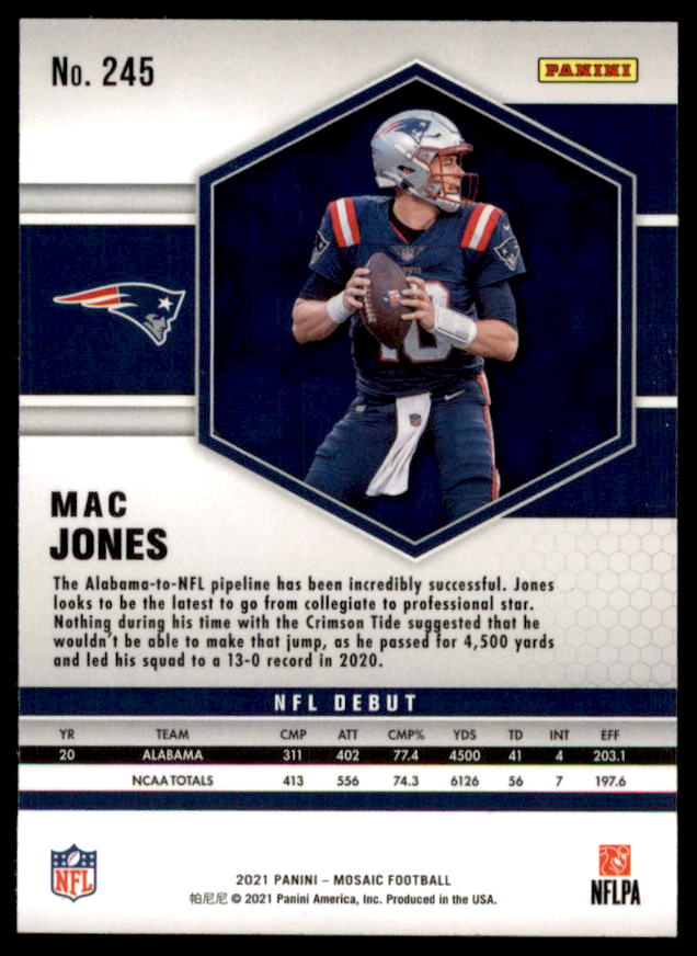 Mac Jones DEB Rookie Card 2021 Panini Mosaic #245  Image 2