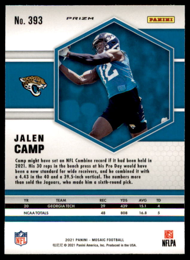 Jalen Camp Rookie Card 2021 Panini Mosaic Mosaic Reactive Blue #393  Image 2